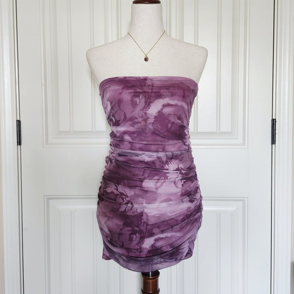 Milumia Purple Floral Strapless Bodycon Mini Dress Size S